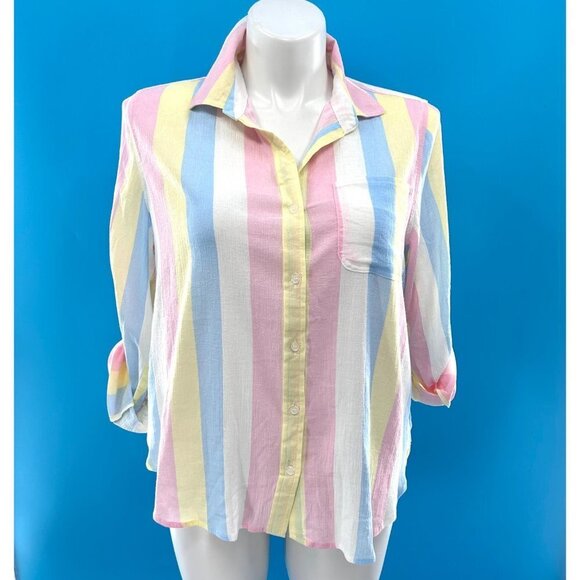 Velvet Heart Tops - NWT VELVET HEART VERTICAL PASTEL STRIPE BUTTON DOWN TUNIC TOP - XL